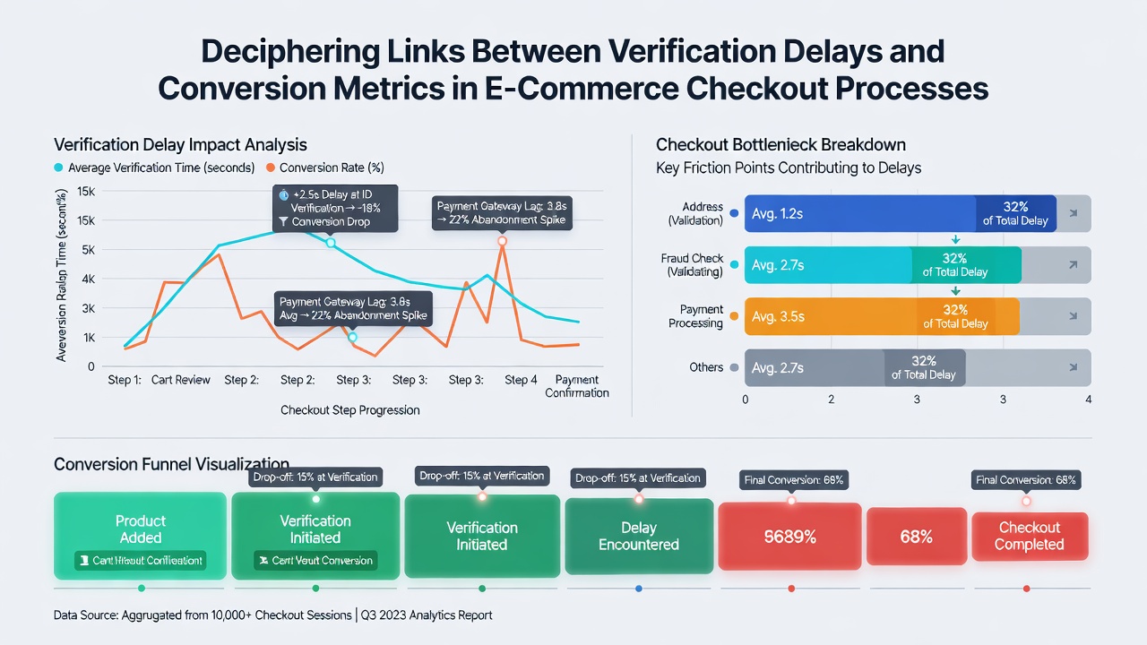 Analytics dashboard displaying conversion rate trends alongside verification time metrics for retail checkouts