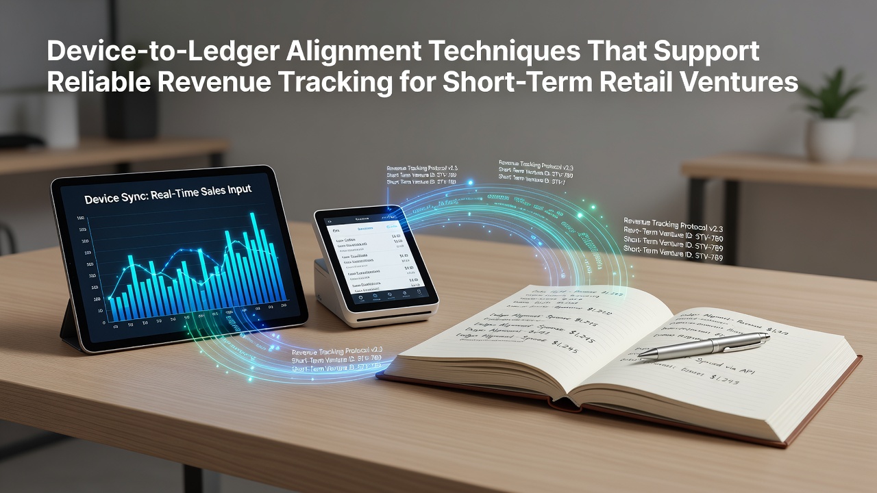 Point-of-sale device syncing data to cloud ledger during a temporary retail setup in July 2026