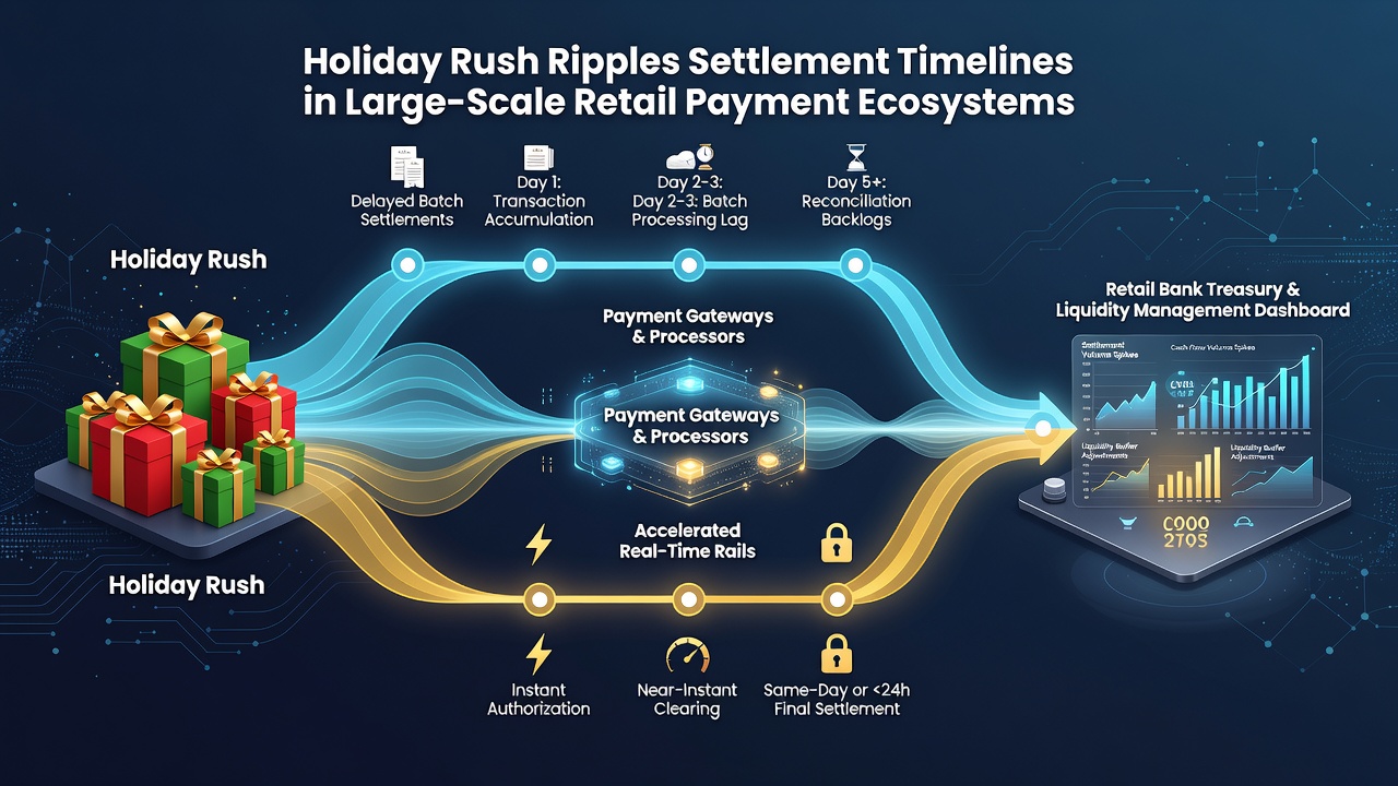 Charts showing extended settlement timelines across retail payment processors during holiday periods