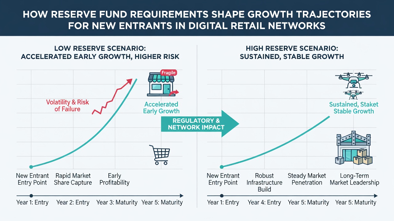 Financial analyst examining growth trajectory graphs related to reserve fund impacts on retail networks