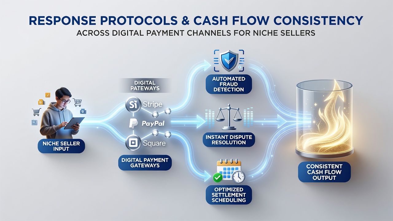 Digital payment interface showing real-time transaction response indicators across multiple channels for niche retail operations