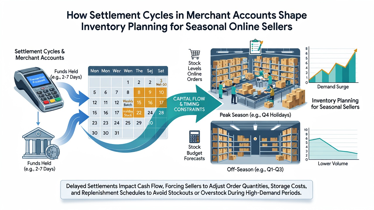 Warehouse team organizing seasonal inventory shipments coordinated with upcoming merchant account deposits