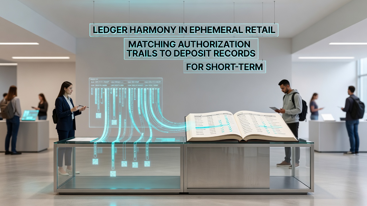 Backend ledger interface displaying matched authorization trails and deposit batches for pop-up retail operations