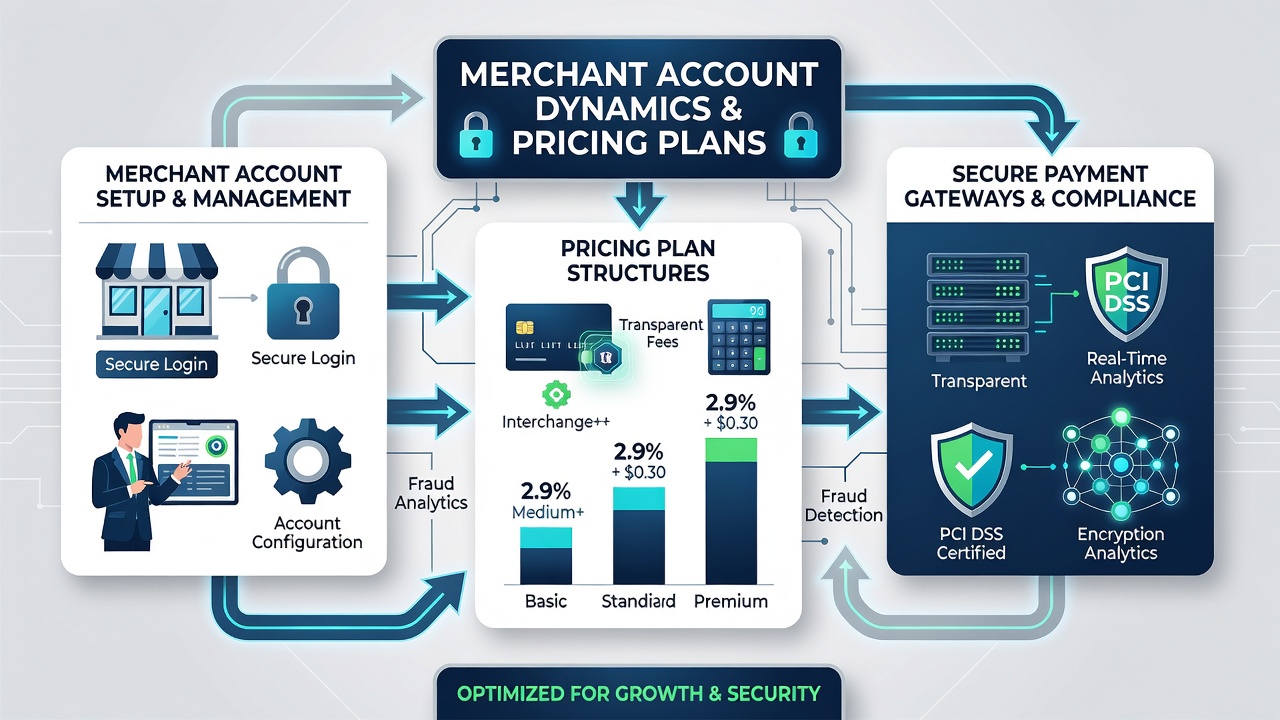 Secure payment framework showing merchant account pricing adjustments and transaction flow for niche retail