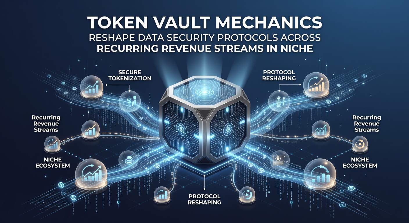 Secure data flow illustration depicting tokenization process between customer devices, merchant systems, and isolated vault storage