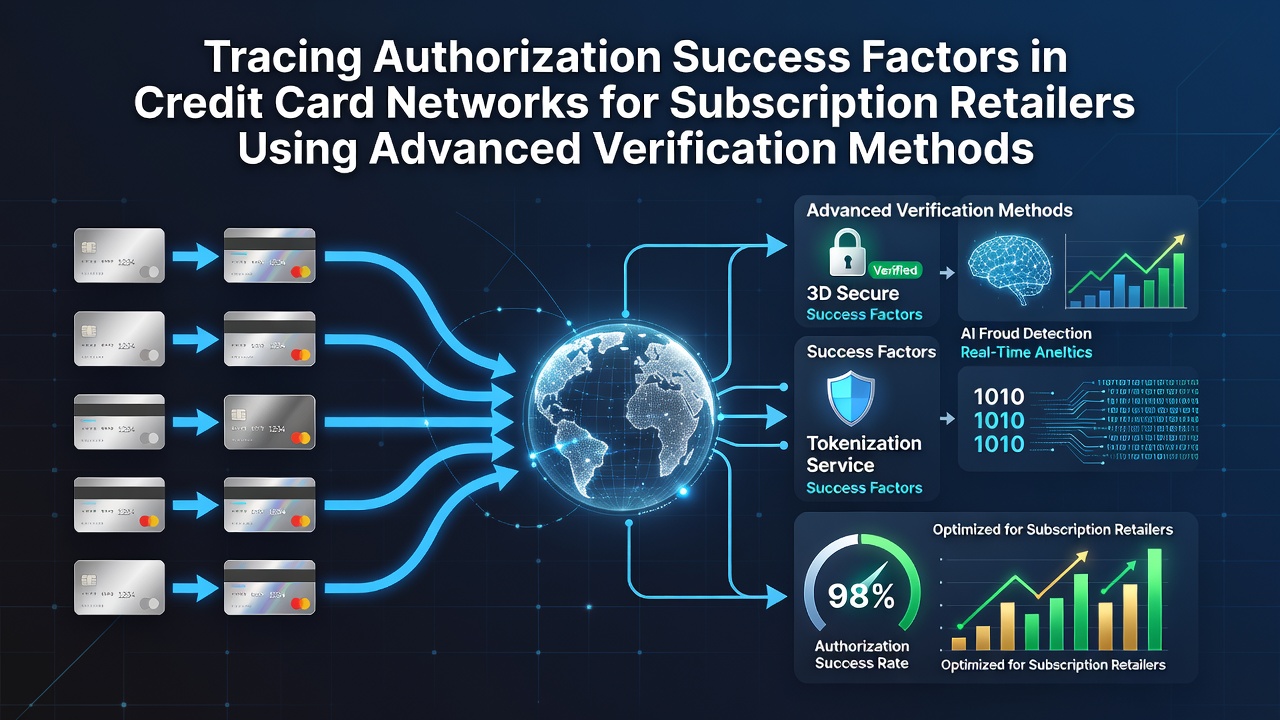 Visualization of credit card authorization pathways showing verification layers in subscription retail networks