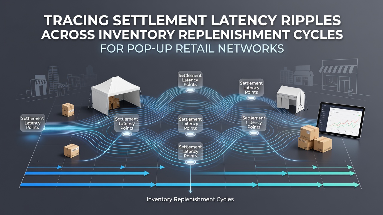 Flow diagram illustrating how payment settlement delays propagate through inventory restocking timelines in temporary retail setups