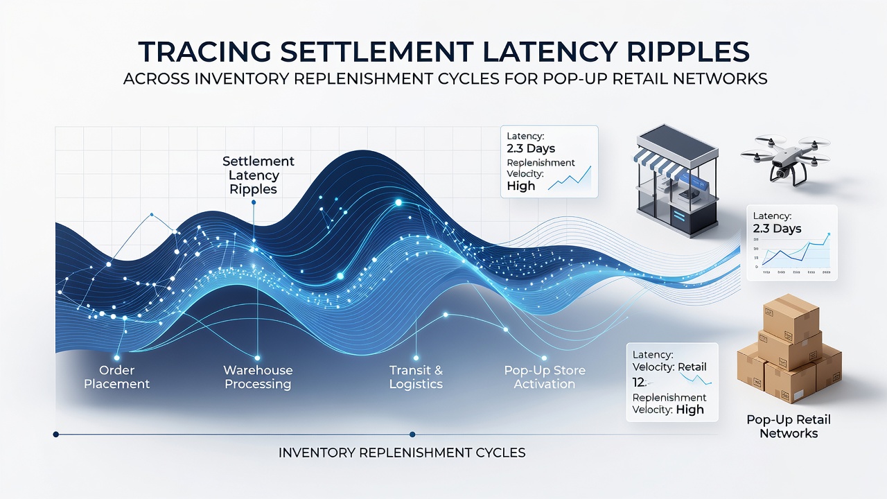 Timeline chart mapping settlement events to subsequent inventory arrivals at multiple pop-up sites
