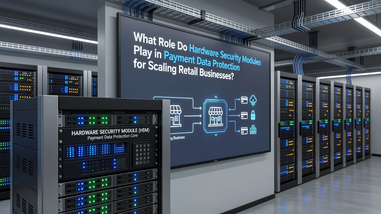 Network diagram showing HSM integration with retail payment processing systems